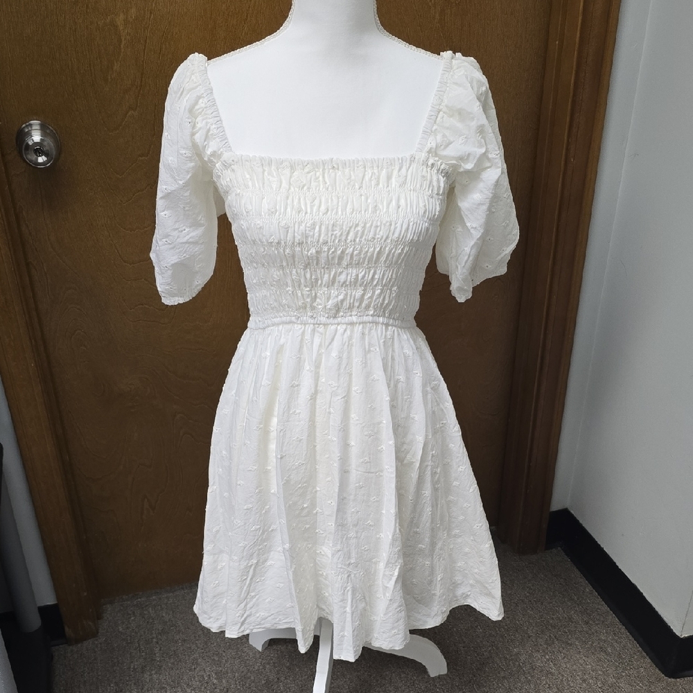 GB White Smocked Mini Dress